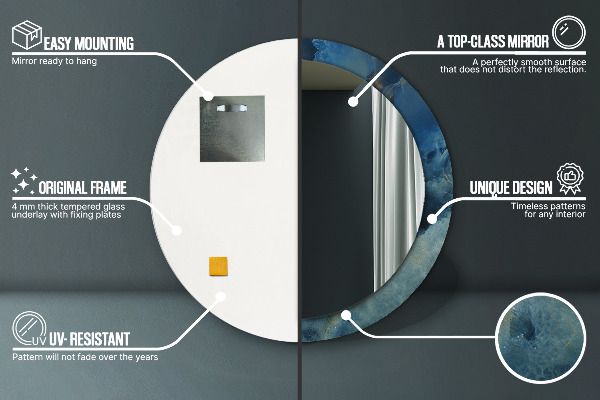 Lustro z drukowaną ramką okrągłe Marmur onyx