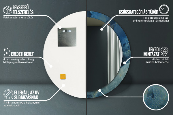 Lustro z drukowaną ramką okrągłe Marmur onyx