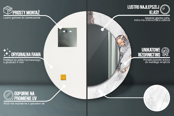 Lustro z drukowaną ramką okrągłe Płyn abstrakcyjny