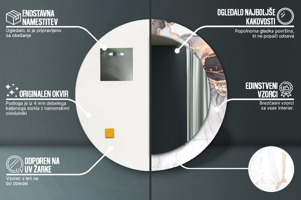 Lustro z drukowaną ramką okrągłe Płyn abstrakcyjny