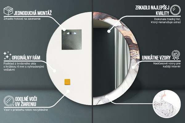 Lustro z drukowaną ramką okrągłe Płyn abstrakcyjny