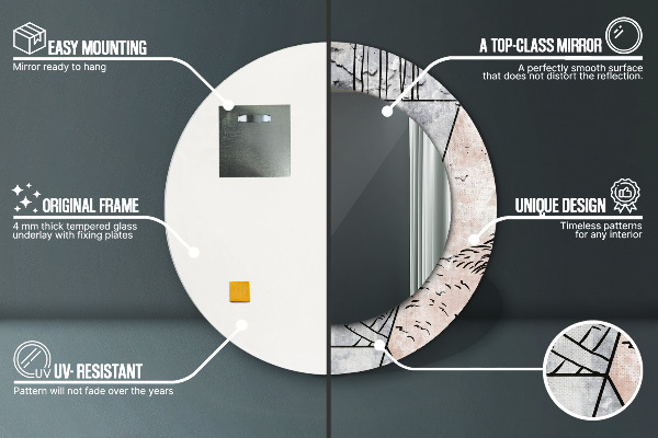 Lustro z drukowaną ramką okrągłe Abstrakcja zwierzęta