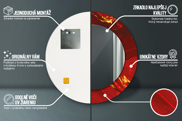 Lustro z drukowaną ramką okrągłe Czerwony marmur