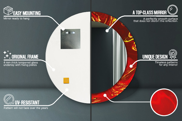 Lustro z drukowaną ramką okrągłe Czerwony marmur