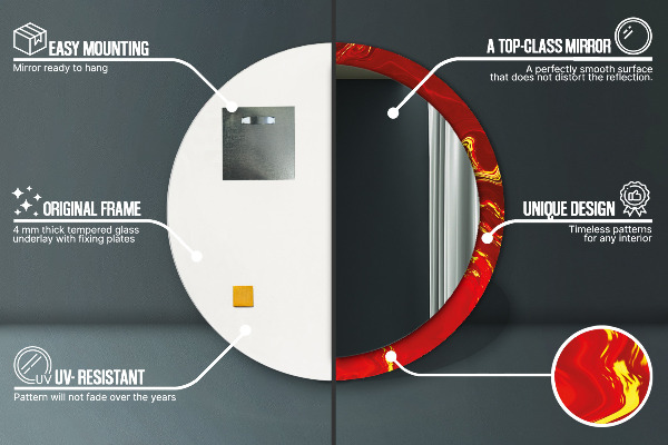 Lustro z drukowaną ramką okrągłe Czerwony marmur
