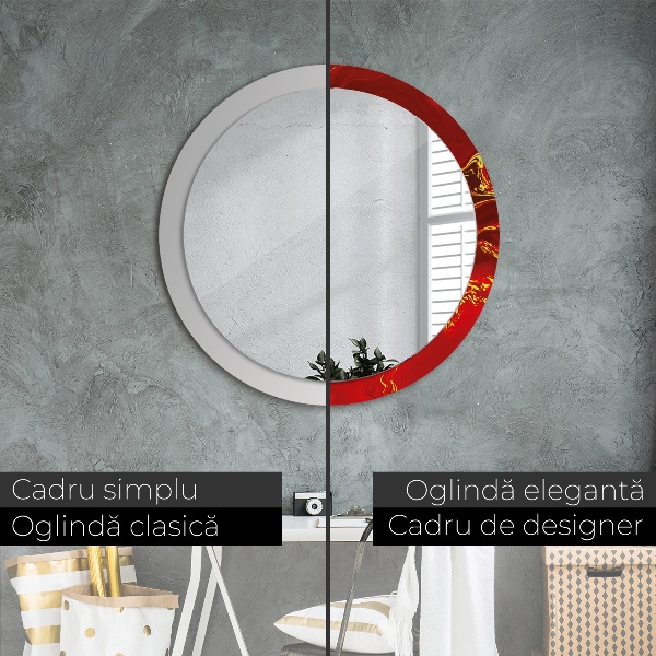 Lustro z drukowaną ramką okrągłe Czerwony marmur