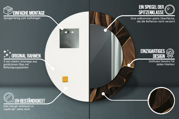 Lustro z drukowaną ramką okrągłe Brązowe liście bananowca