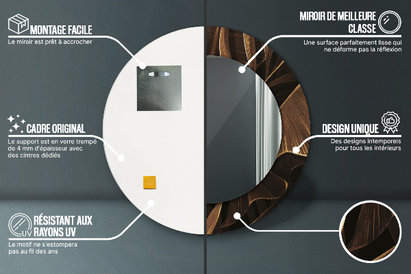 Lustro z drukowaną ramką okrągłe Brązowe liście bananowca