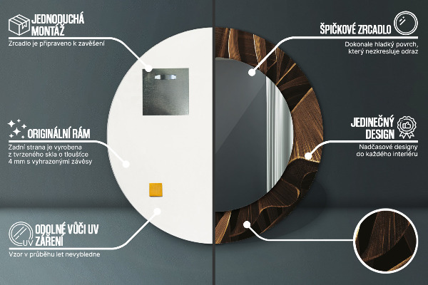 Lustro z drukowaną ramką okrągłe Brązowe liście bananowca