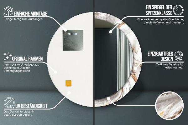 Lustro ścienne dekoracyjne okrągłe Jasny marmur