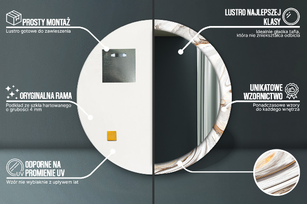 Lustro ścienne dekoracyjne okrągłe Jasny marmur