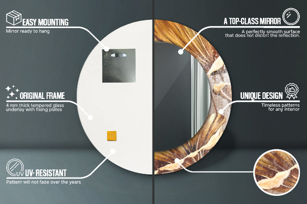 Lustro ramka z nadrukiem okrągłe Złote liście