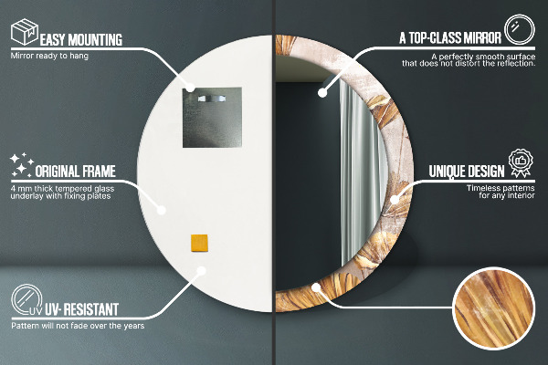 Lustro ramka z nadrukiem okrągłe Złote liście