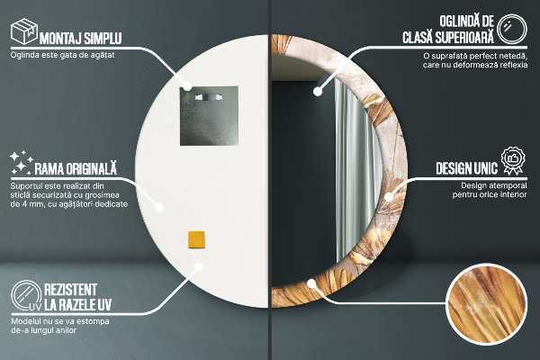 Lustro ramka z nadrukiem okrągłe Złote liście