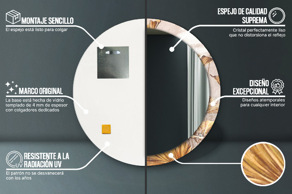 Lustro ramka z nadrukiem okrągłe Złote liście