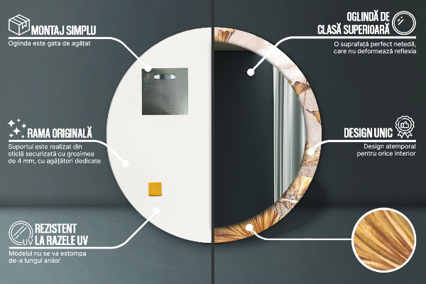 Lustro ramka z nadrukiem okrągłe Złote liście