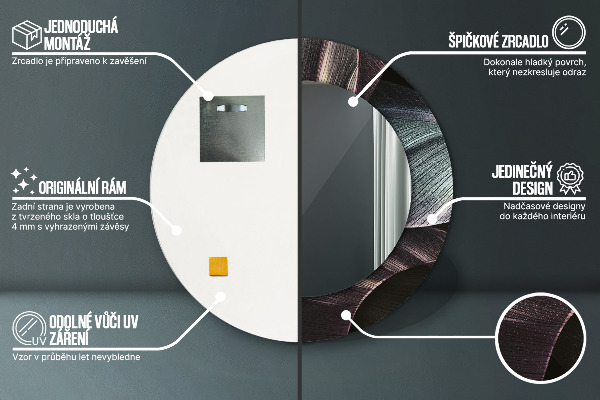 Lustro ramka z nadrukiem okrągłe Ciemne tropikalne liście