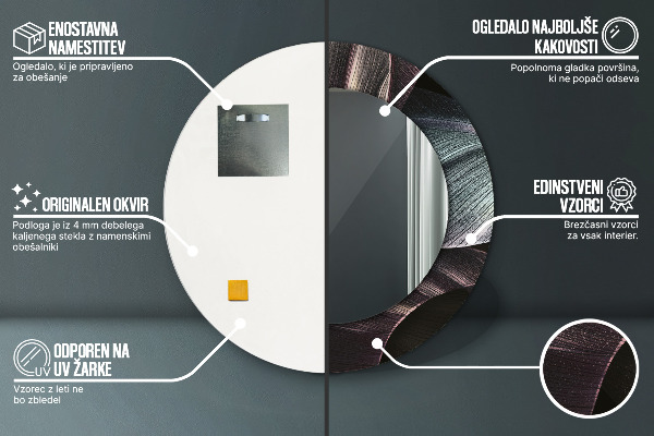 Lustro ramka z nadrukiem okrągłe Ciemne tropikalne liście