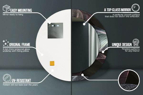 Lustro ramka z nadrukiem okrągłe Ciemne tropikalne liście