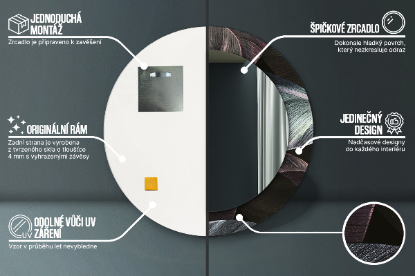 Lustro ramka z nadrukiem okrągłe Ciemne tropikalne liście