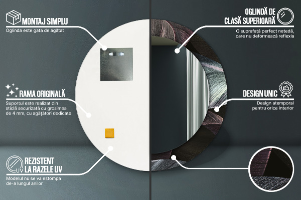 Lustro ramka z nadrukiem okrągłe Ciemne tropikalne liście