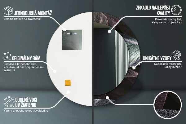 Lustro ramka z nadrukiem okrągłe Ciemne tropikalne liście