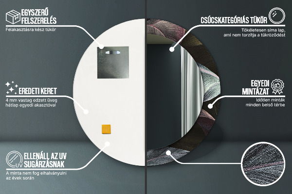 Lustro ramka z nadrukiem okrągłe Ciemne tropikalne liście