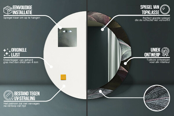 Lustro ramka z nadrukiem okrągłe Ciemne tropikalne liście