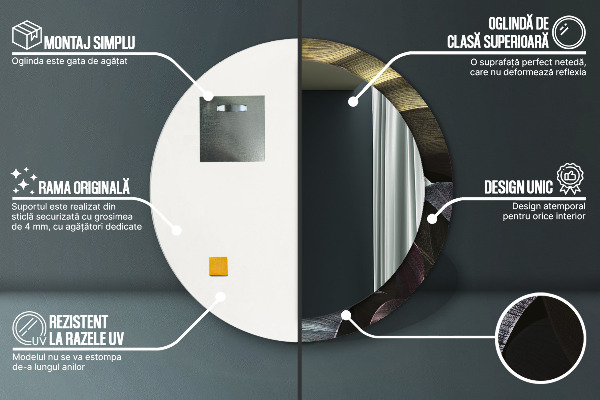 Lustro ramka z nadrukiem okrągłe Ciemne tropikalne liście