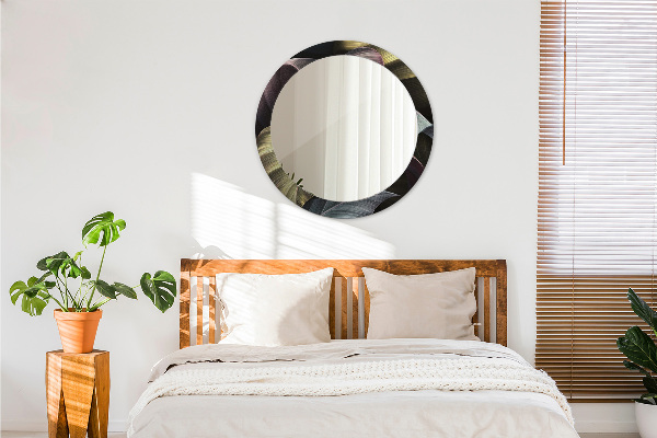 Lustro ramka z nadrukiem okrągłe Ciemne tropikalne liście