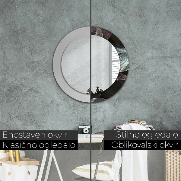 Lustro ramka z nadrukiem okrągłe Ciemne tropikalne liście