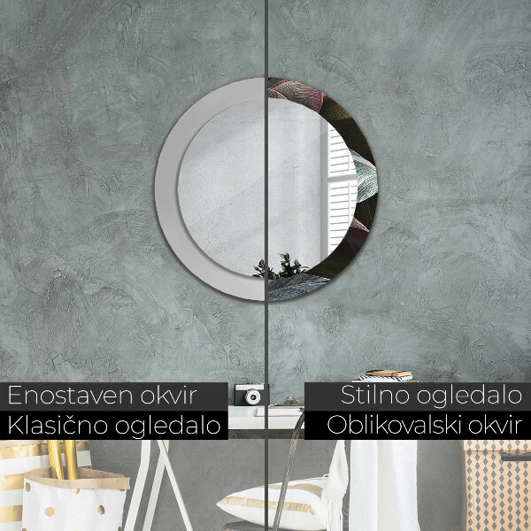 Lustro ramka z nadrukiem okrągłe Ciemne tropikalne liście