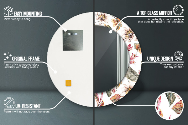 Lustro ścienne dekoracyjne okrągłe Vintage kwiaty