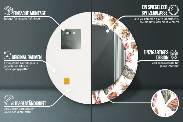 Lustro ścienne dekoracyjne okrągłe Vintage kwiaty