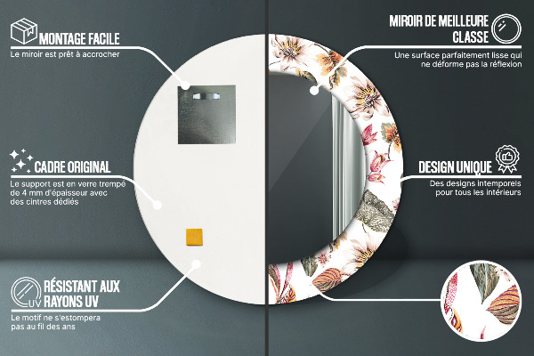 Lustro ścienne dekoracyjne okrągłe Vintage kwiaty