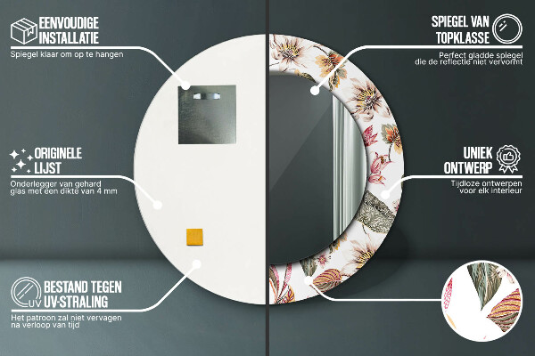 Lustro ścienne dekoracyjne okrągłe Vintage kwiaty