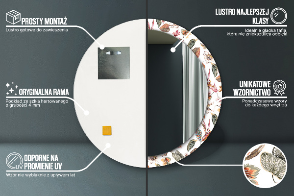 Lustro ścienne dekoracyjne okrągłe Vintage kwiaty