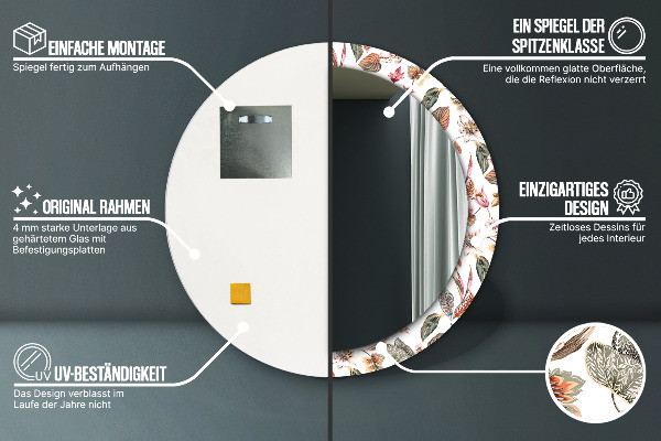 Lustro ścienne dekoracyjne okrągłe Vintage kwiaty