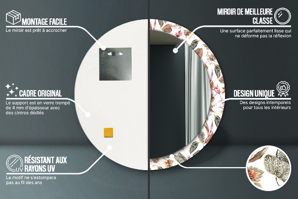 Lustro ścienne dekoracyjne okrągłe Vintage kwiaty