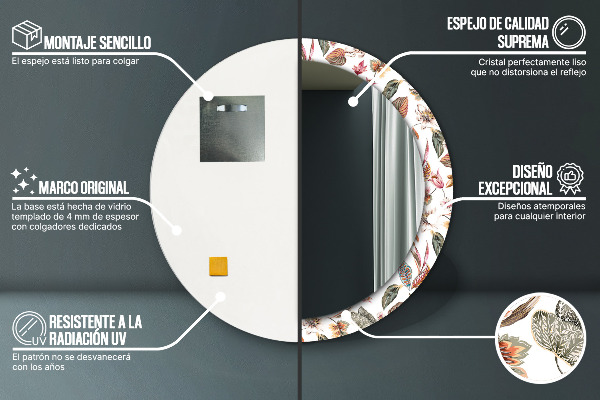 Lustro ścienne dekoracyjne okrągłe Vintage kwiaty