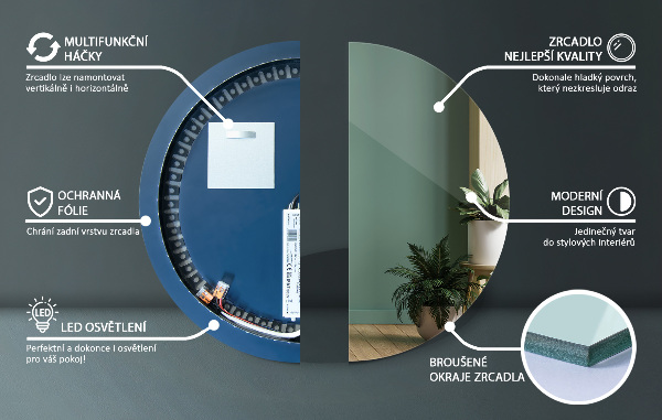 Lustro okrągłe z podświetleniem LED fi 40 cm