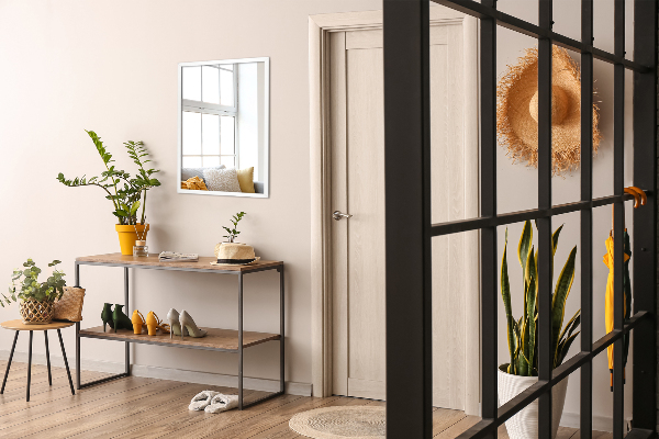 Lustro do sypialni prostokątne w białej ramie 50x50 cm