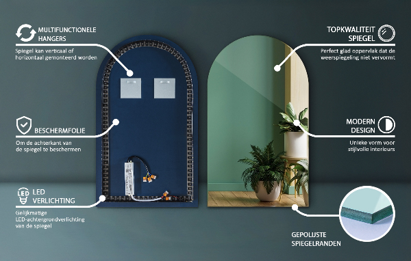 Lustro LED półowalne 40x70 cm