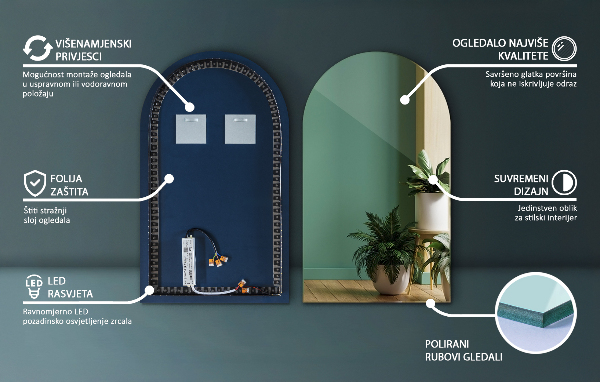 Lustro arkadowe z podświetleniem LED 45x80 cm