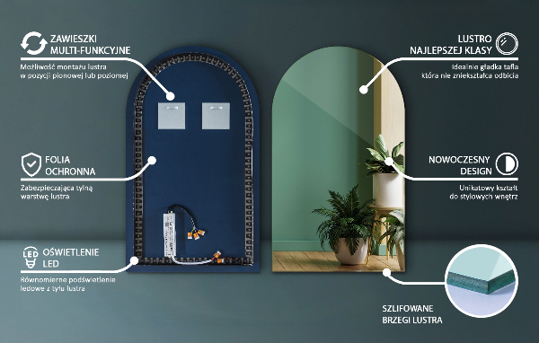 Lustro łukowe LED 50x90 cm
