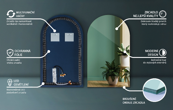 Lustro łukowe LED 50x90 cm