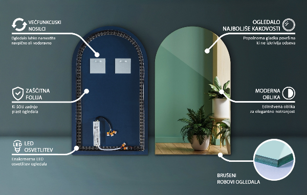 Lustro łukowe LED 50x90 cm