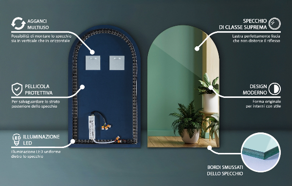 Lustro zaokrąglone podświetlane 60x100 cm