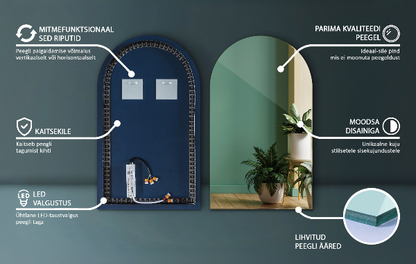 Lustro zaokrąglone podświetlane 60x100 cm