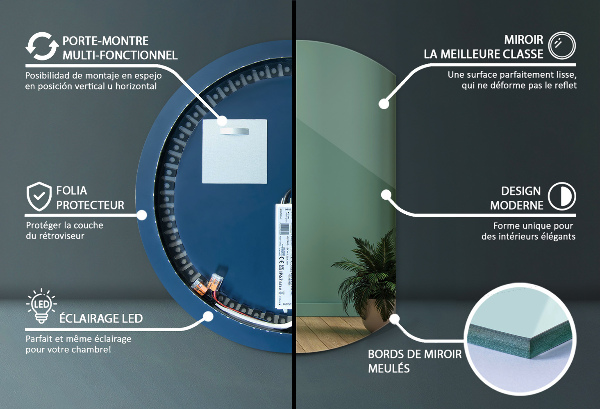 Lustro ścięte koło led 63x70 cm